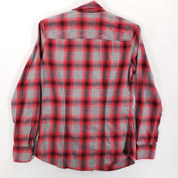 J CREW Flannel Womens Extra Small Red Gray Plaid Long Sleeve Button Up Shirt Top - Picture 5 of 7